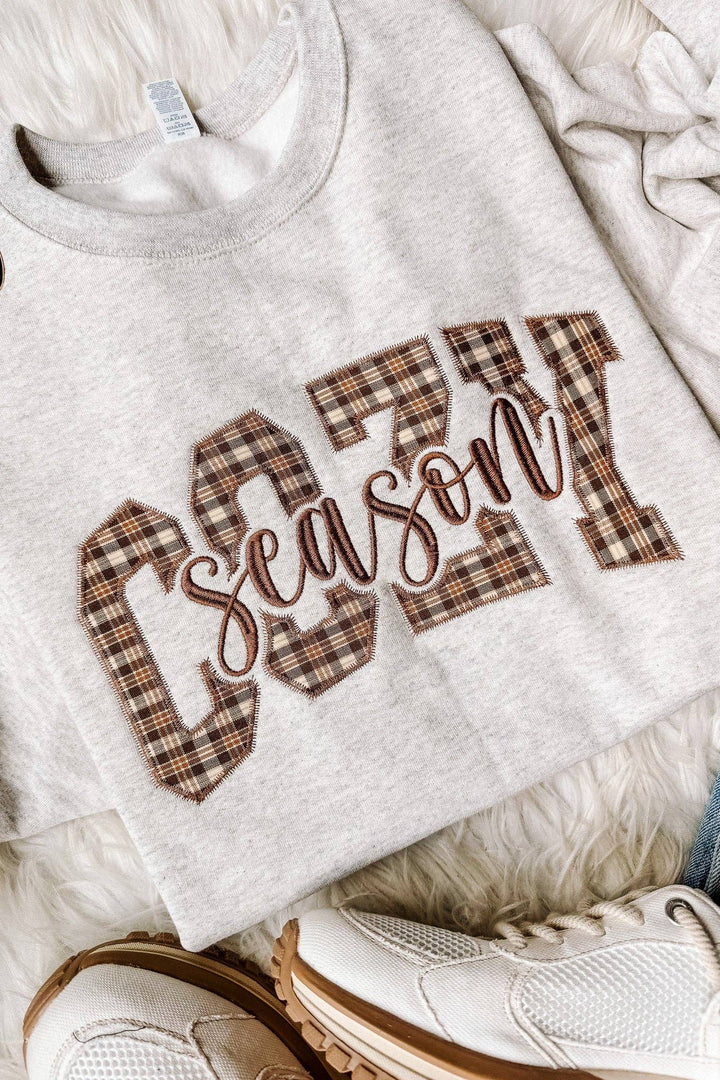 Cozy Season Plaid Embroidered Sweatshirt