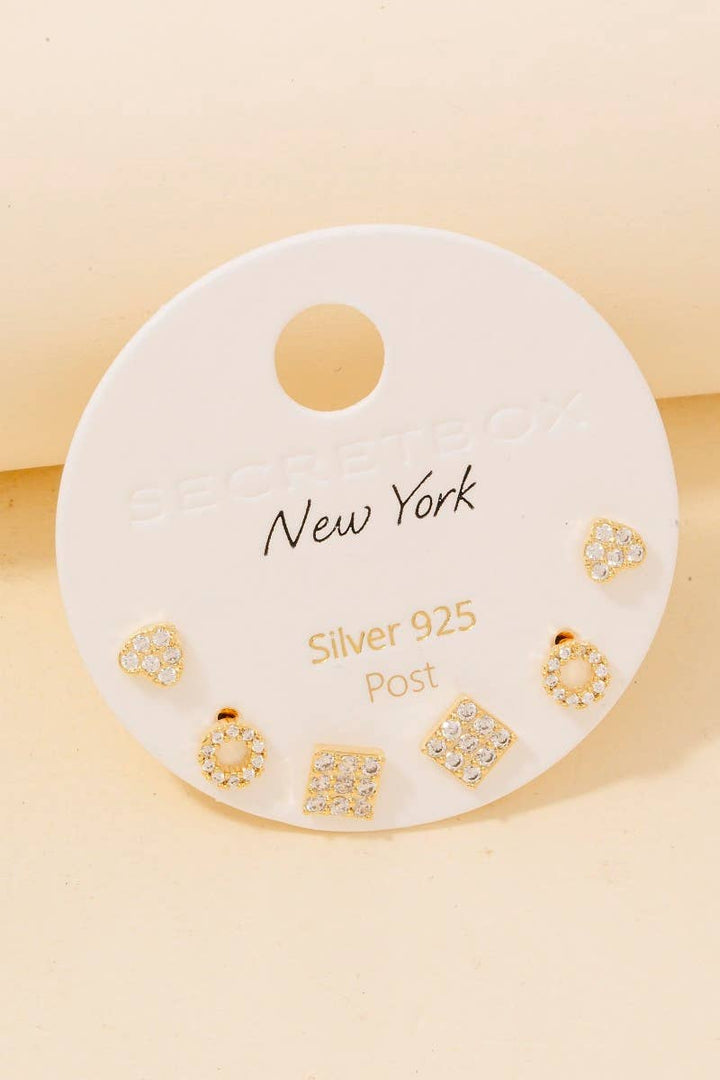Mixed Pave Shapes Stud Earrings Set