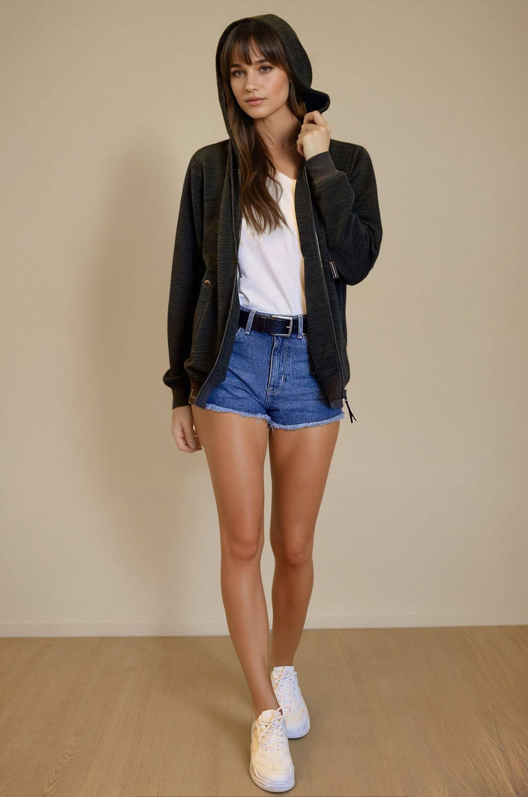 Ribbed Zip Up Hoodie