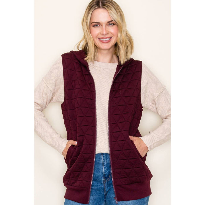 Wine Quilted Zip Up Vest