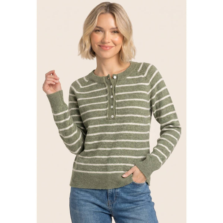 HALF BUTTON STRIPED SWEATER