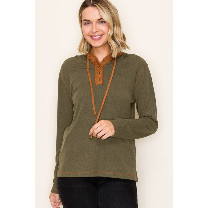 Suede Contrast Hoodie Top