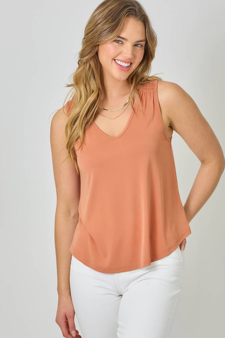 Modal Smocked Shoulder Tank