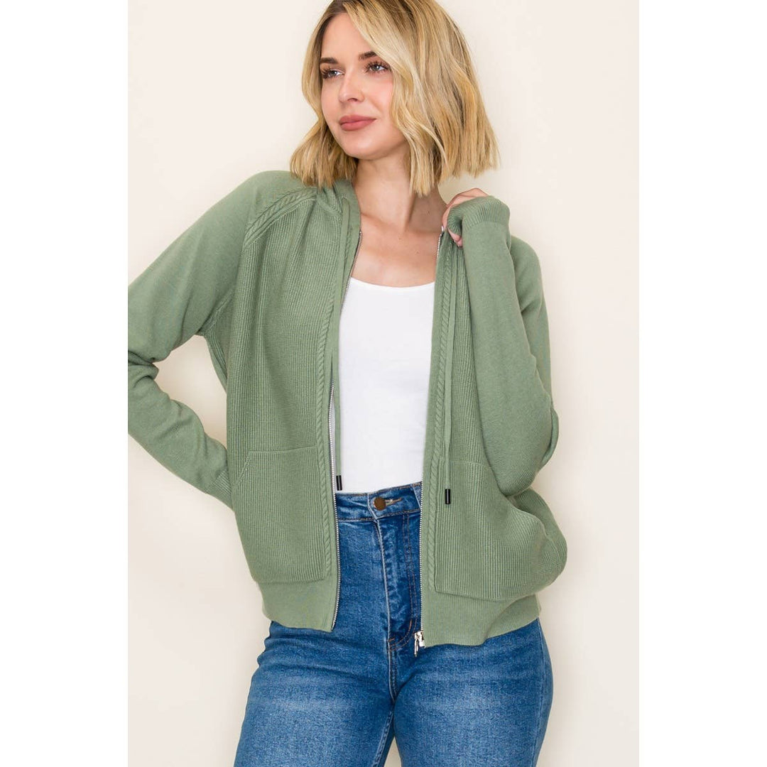 Zip Up Waffle Textured Hoodie