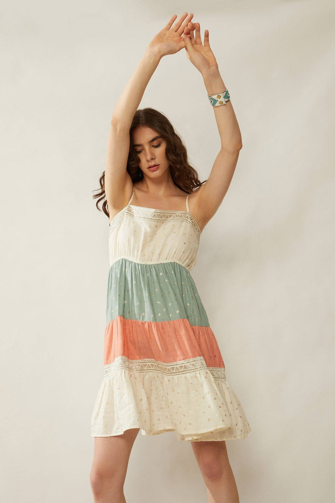 Boho Color Stripe Babydoll Dress