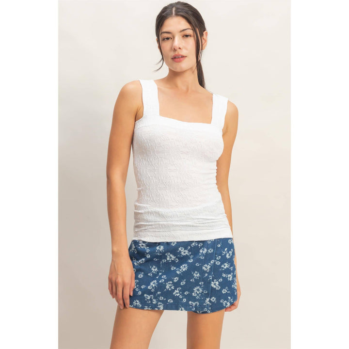 Floral Jacquard Square Neck Top