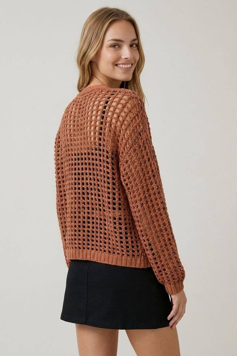 Crochet Fishnet Cropped Cardigan