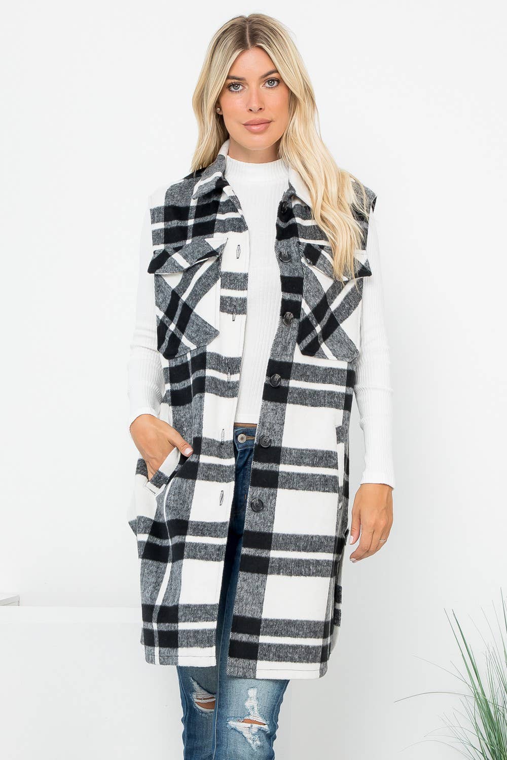 Plaid Print Long Vest