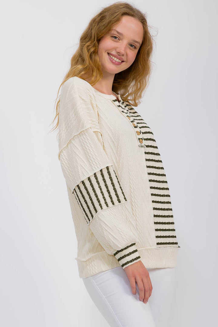 Striped Cable Knit Patchwork Top