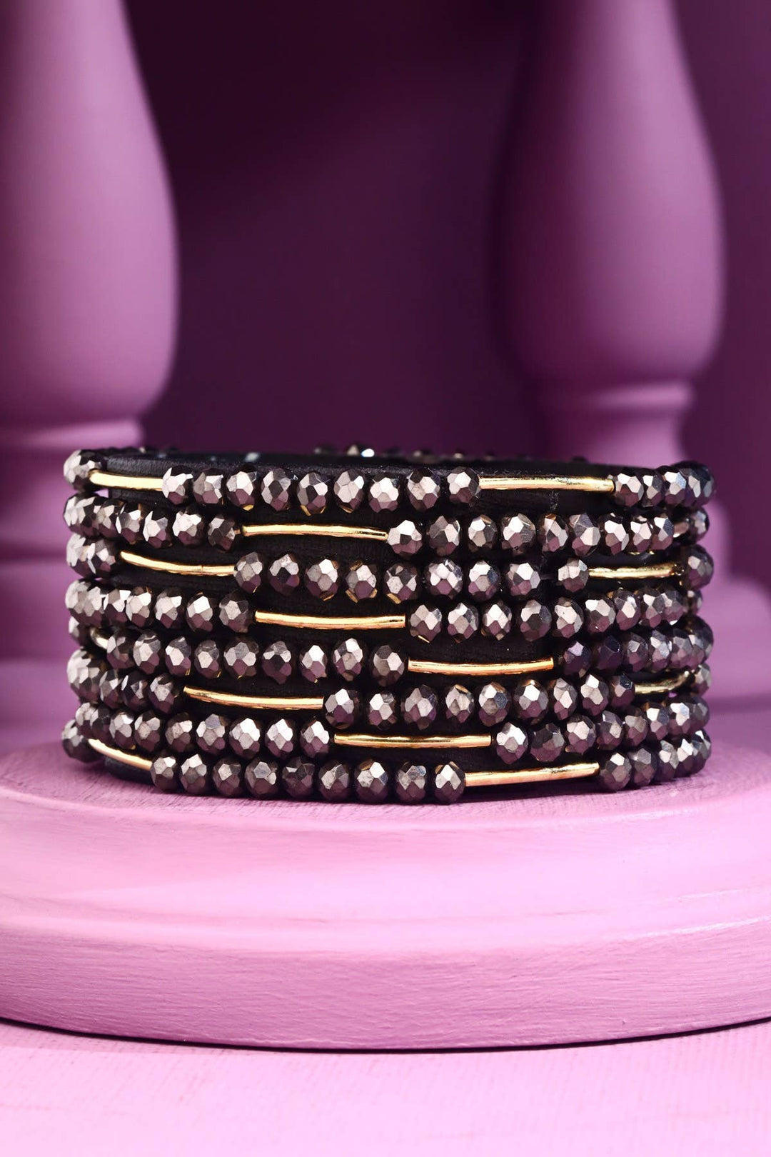 8 Layer Stackable Glass bead & Metal bracelet