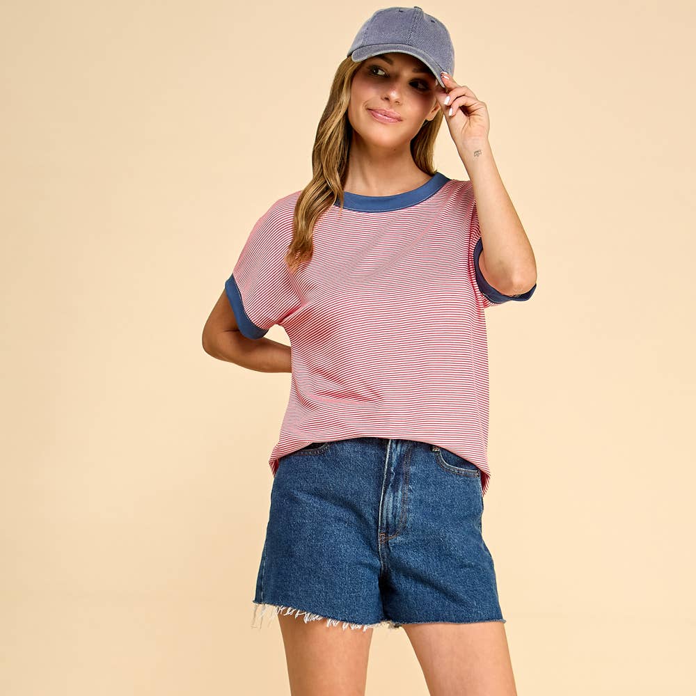 Classic striped tee with contrast trim casual comfort