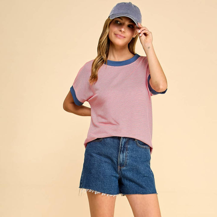 Classic striped tee with contrast trim casual comfort