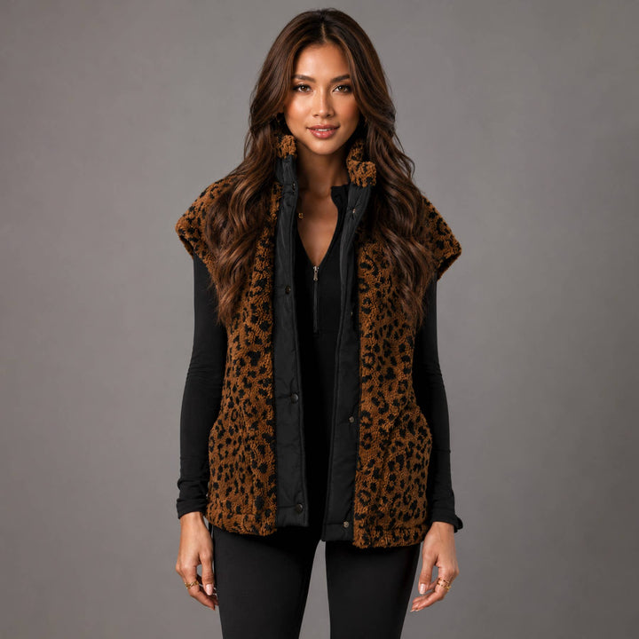 Brown & Black Leopard Fleece Vest