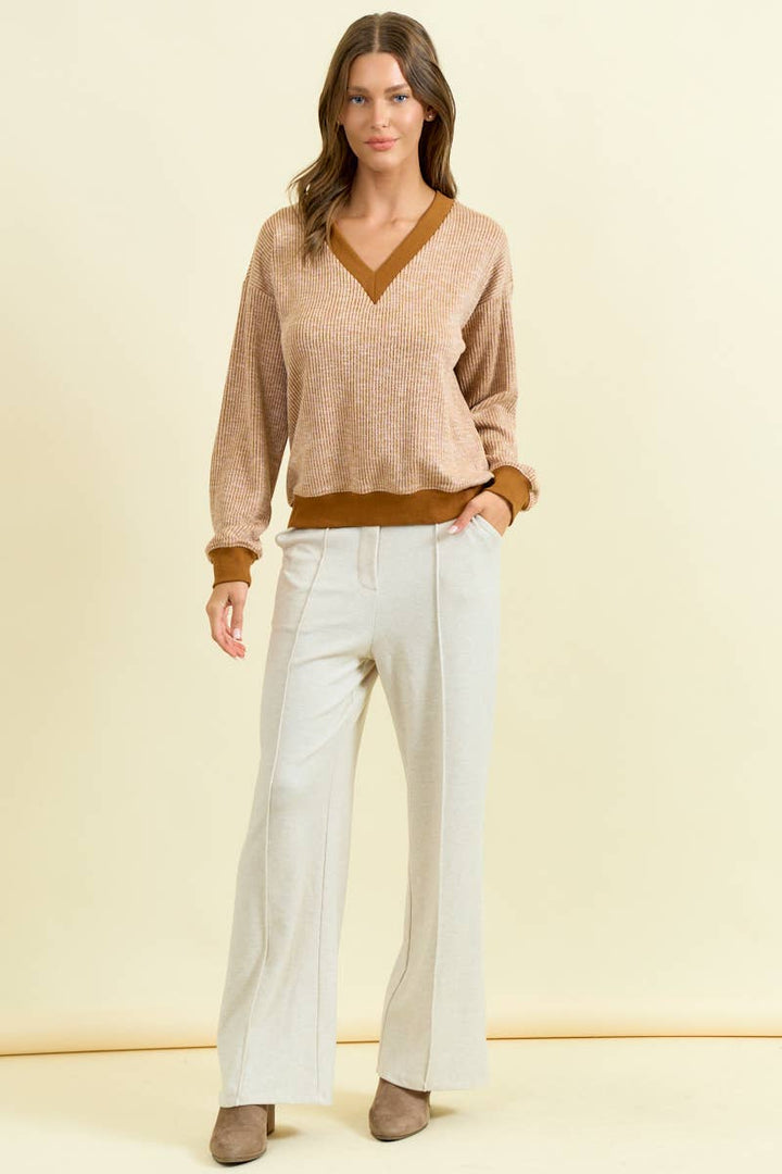 Emma Two-Tone Ribbed Top