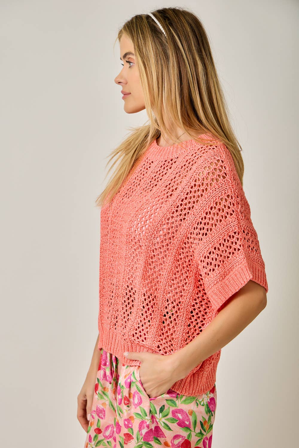 Crochet Short Sleeve Dolman Sweater