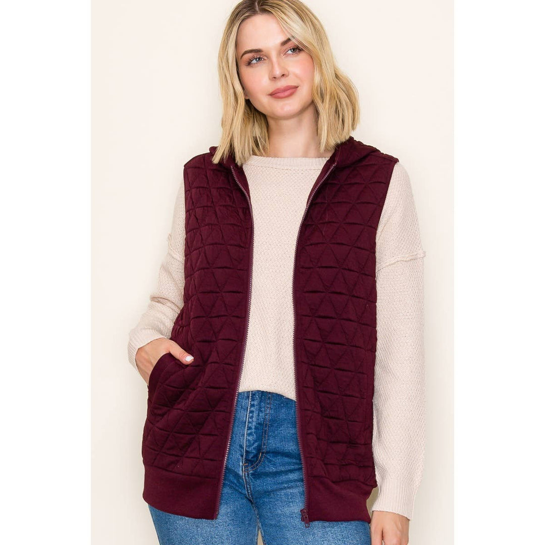 Wine Quilted Zip Up Vest
