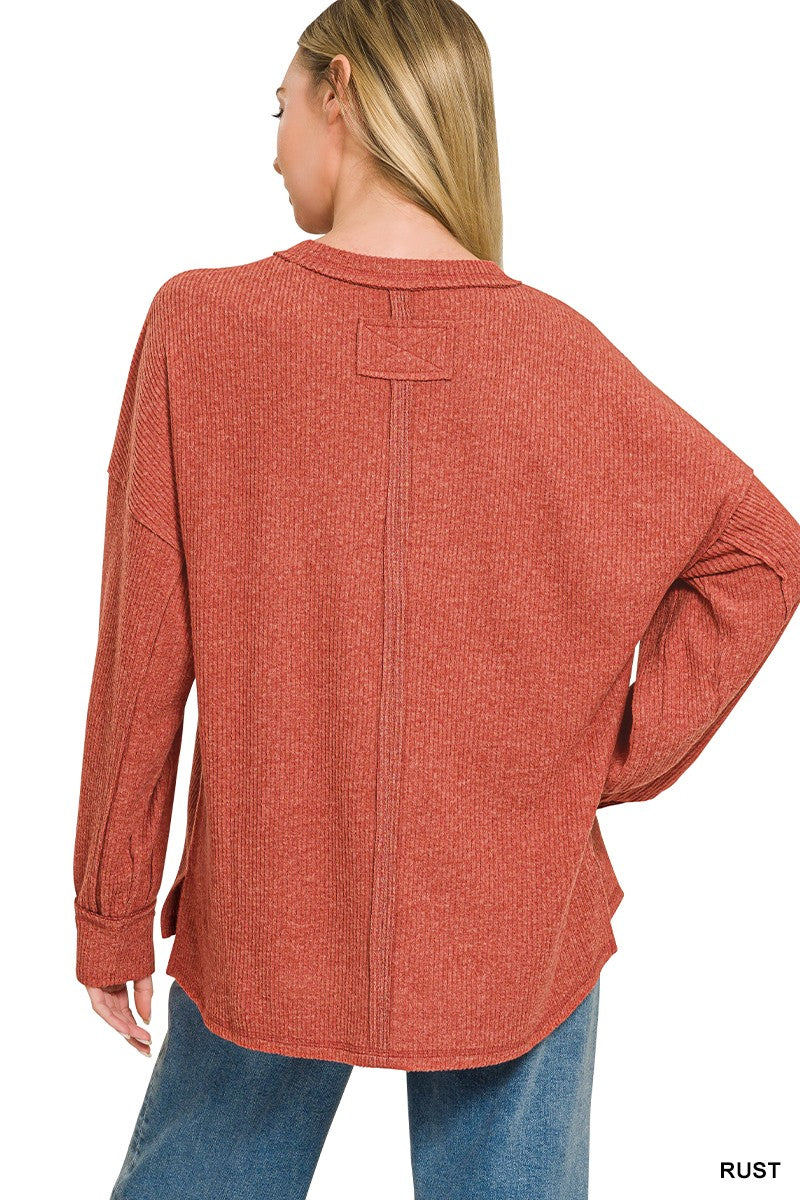Brushed Ribbed Drop Shoulder Top