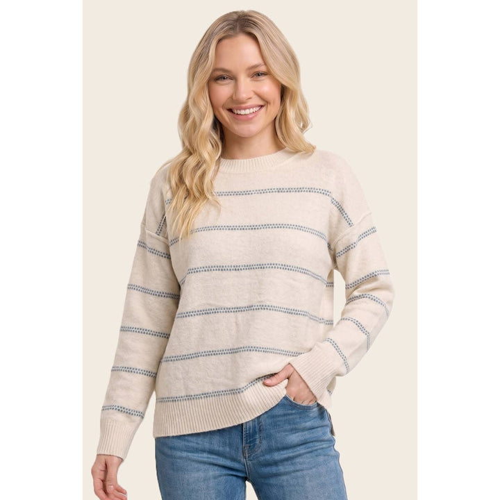 DOTTED STRIPED FUZZY SWEATER