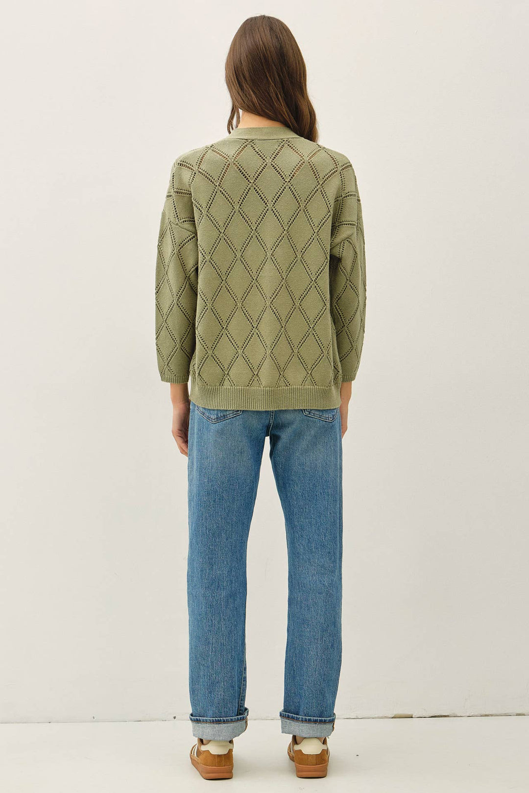 POINTELLE KNIT OPEN FRONT CARDIGAN