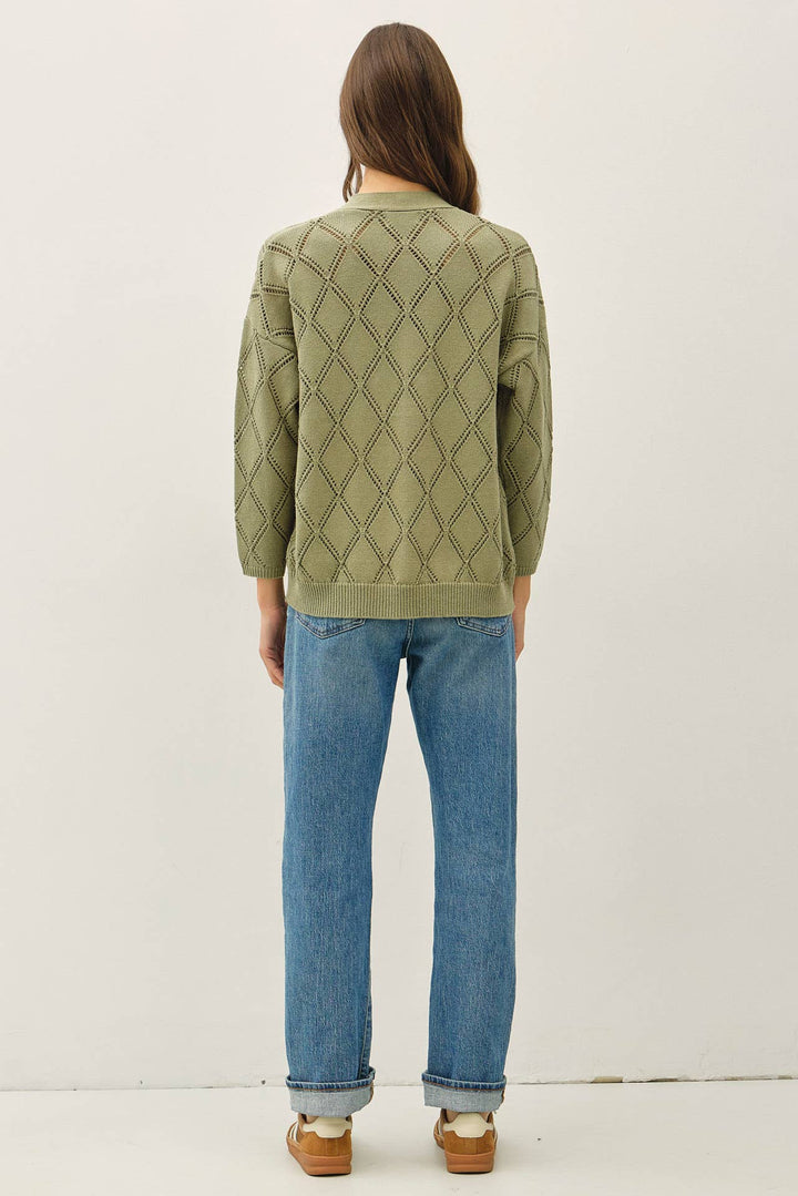POINTELLE KNIT OPEN FRONT CARDIGAN
