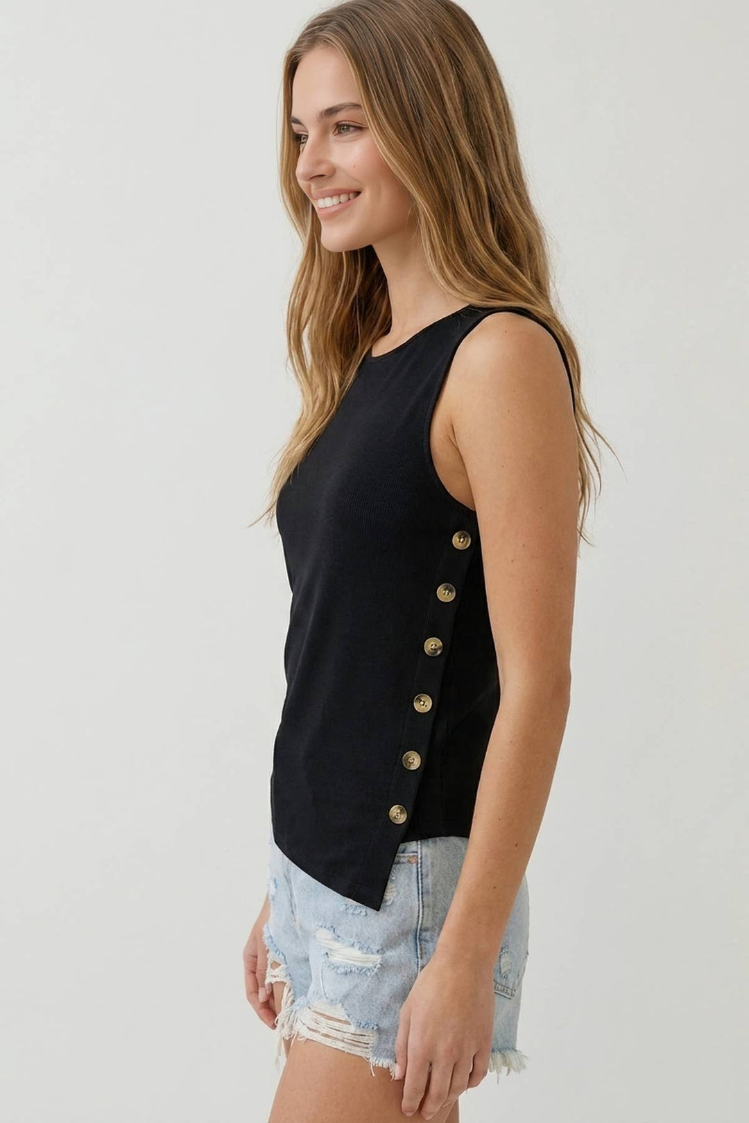 Asymmetrical Button Detail Tank