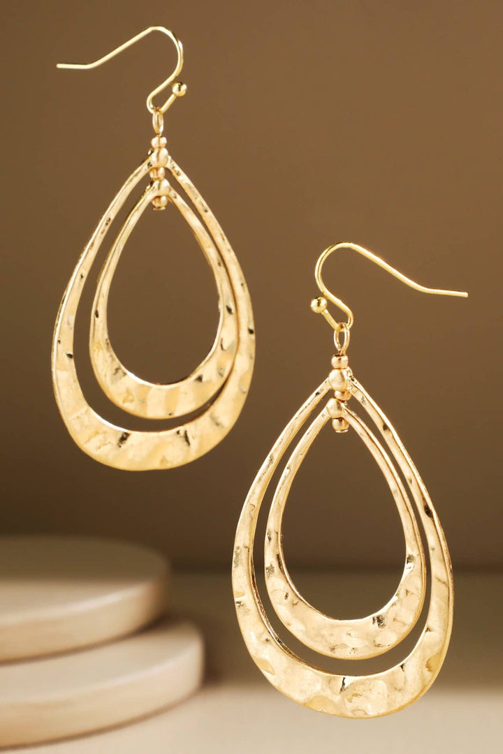 Hammered Triple Teardrop Hook Earrings