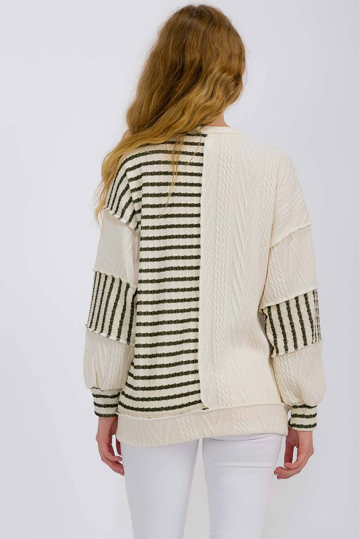 Striped Cable Knit Patchwork Top