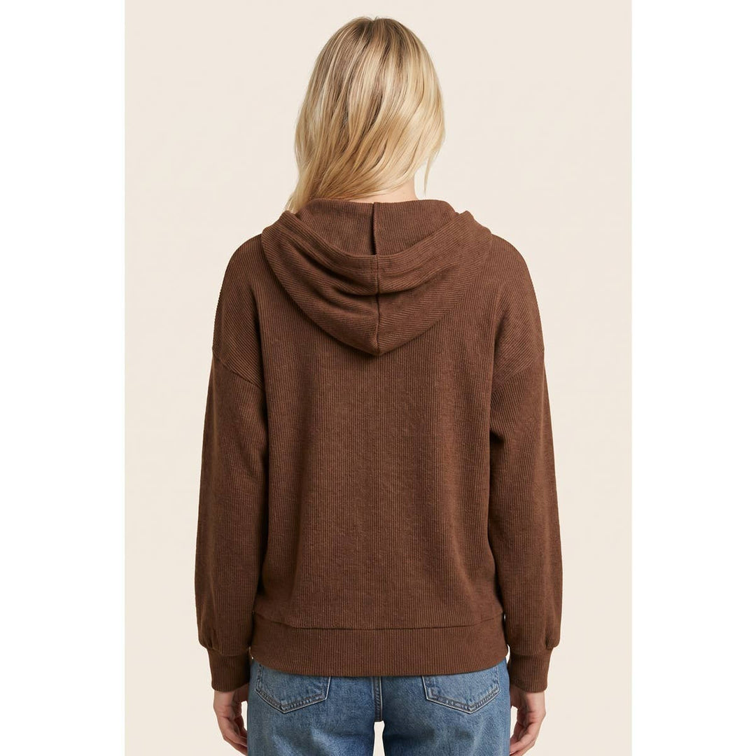 Brushed Rib Half Button Hoodie Top