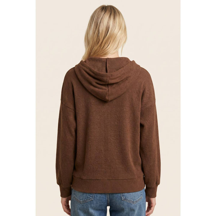 Brushed Rib Half Button Hoodie Top
