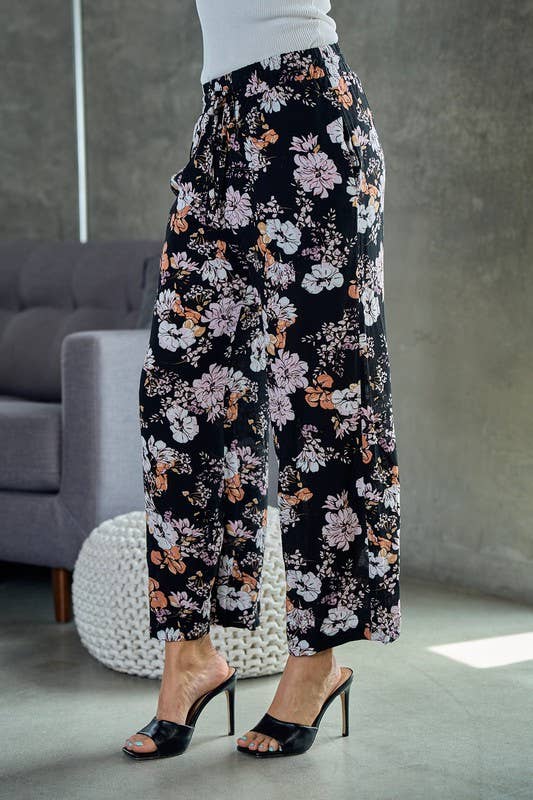 Wide Leg Pants With Elastic Waist Band - 8565P-1