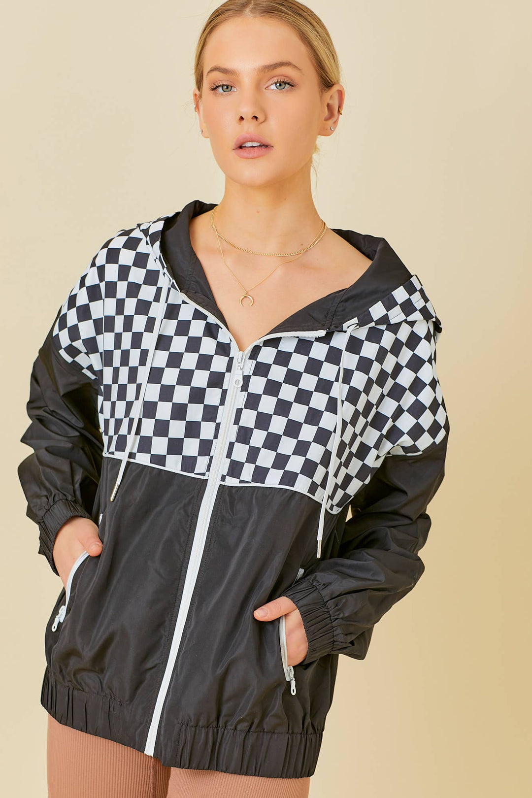 Checkered Windbreaker Hoodie Jacket