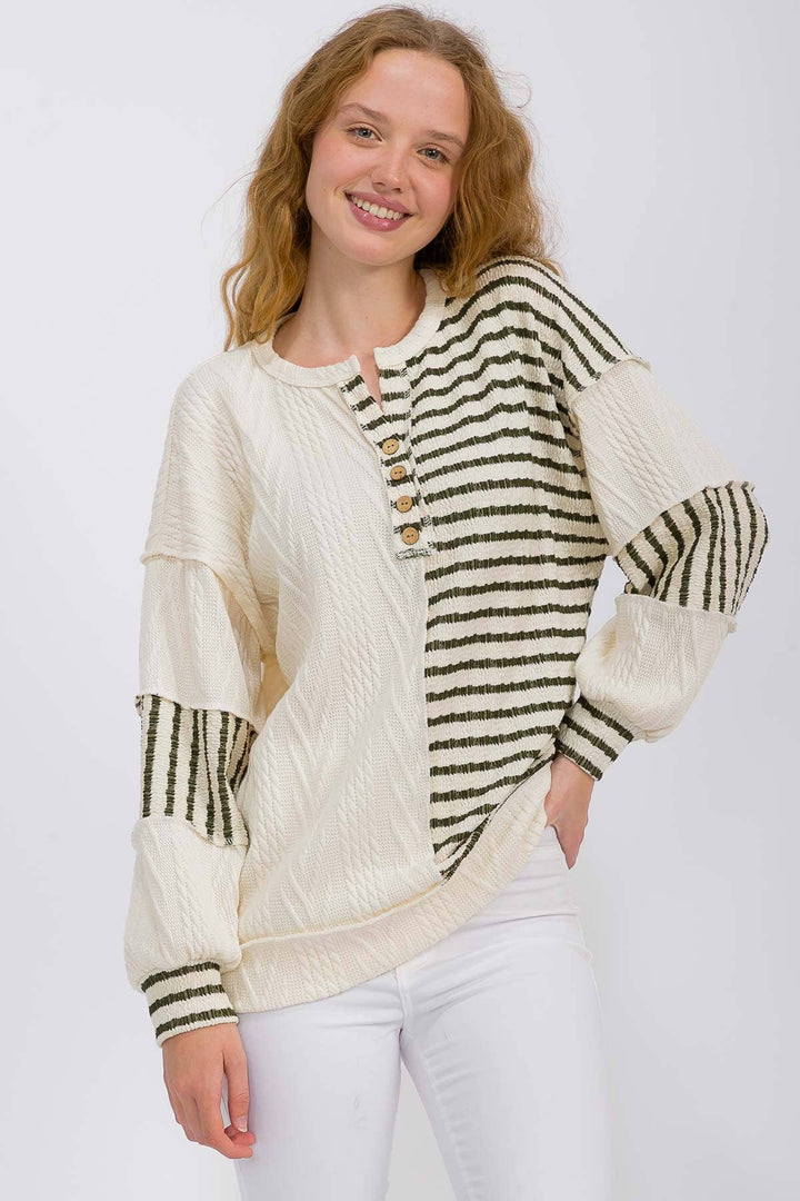 Striped Cable Knit Patchwork Top