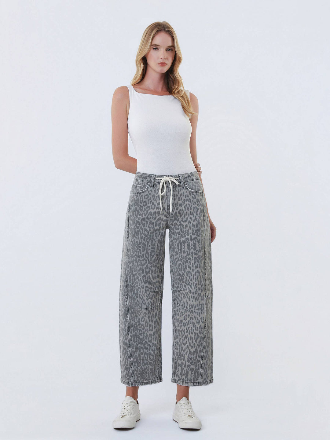 Gray Leopard Barrel Jeans