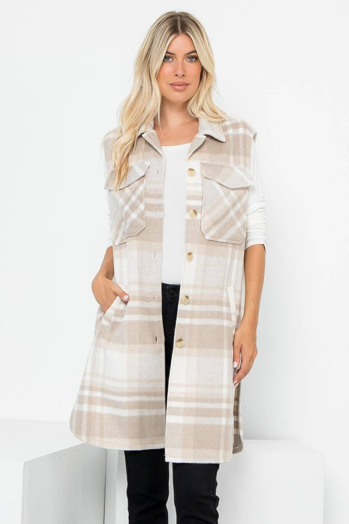 Plaid Print Long Vest