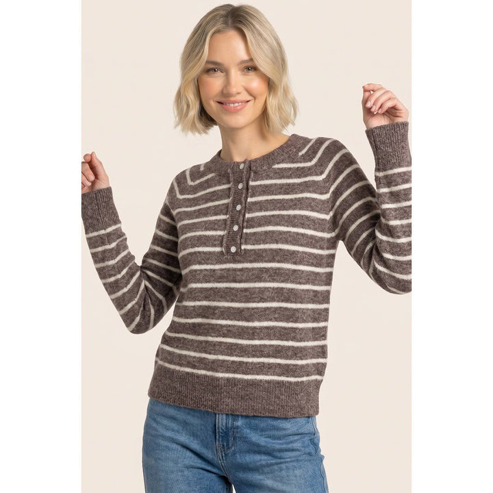 HALF BUTTON STRIPED SWEATER