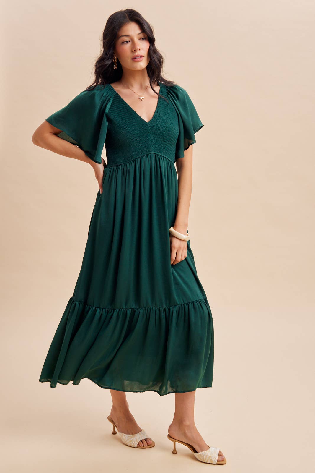Smocked Washed Satin Dress