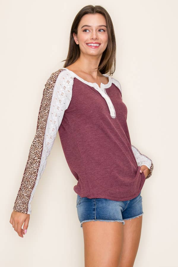 Thermal Knit Contrast Henley Top