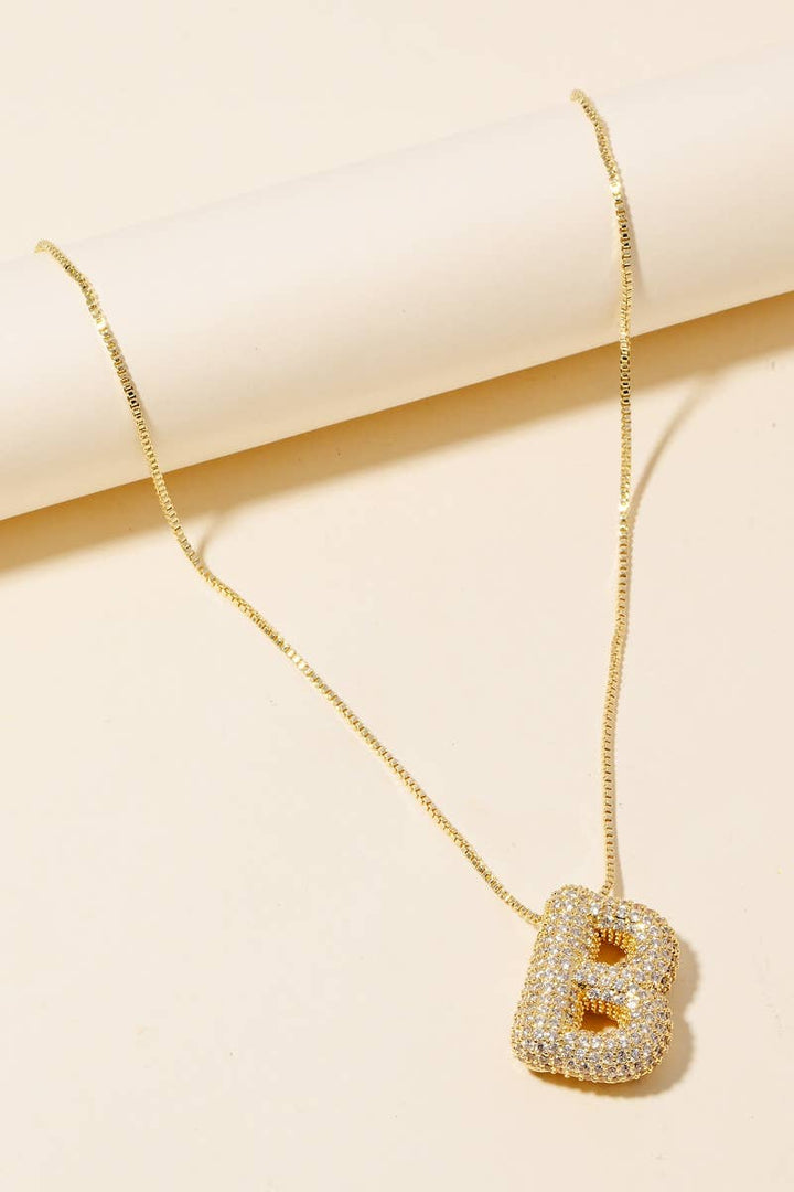 Pave Bubble Initial Pendant Necklace