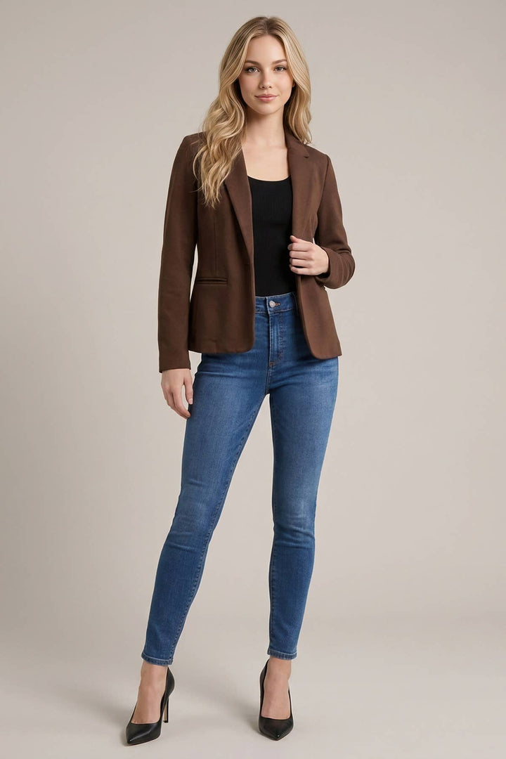 KNIT BLAZER WITH SLEEVE SHIRRING DETAIL - 10839J