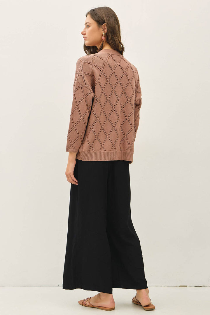 POINTELLE KNIT OPEN FRONT CARDIGAN