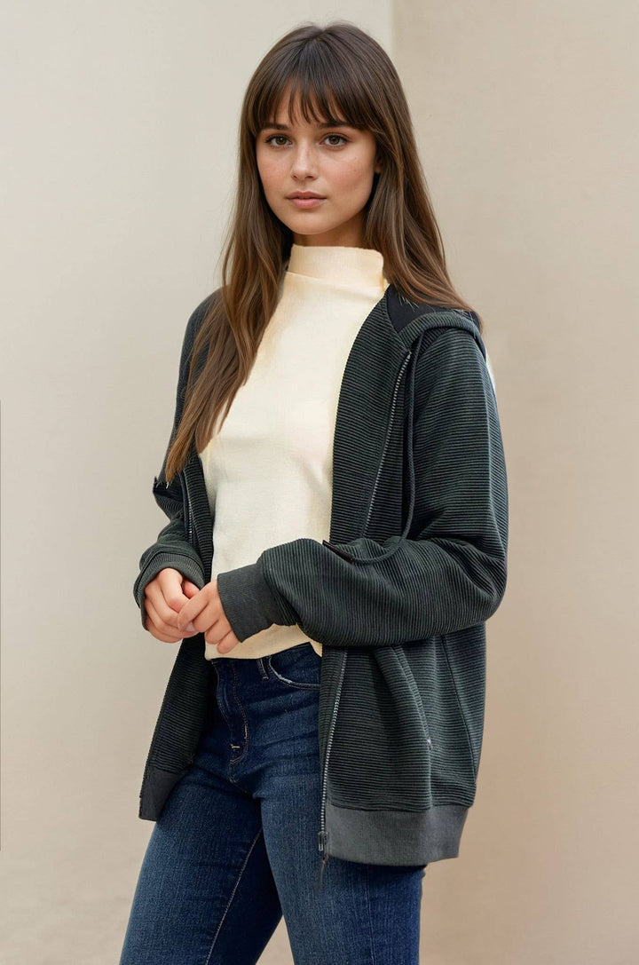 Ribbed Zip Up Hoodie
