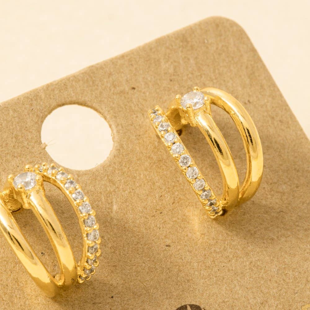 Pave Layered Hoop Huggie Earrings
