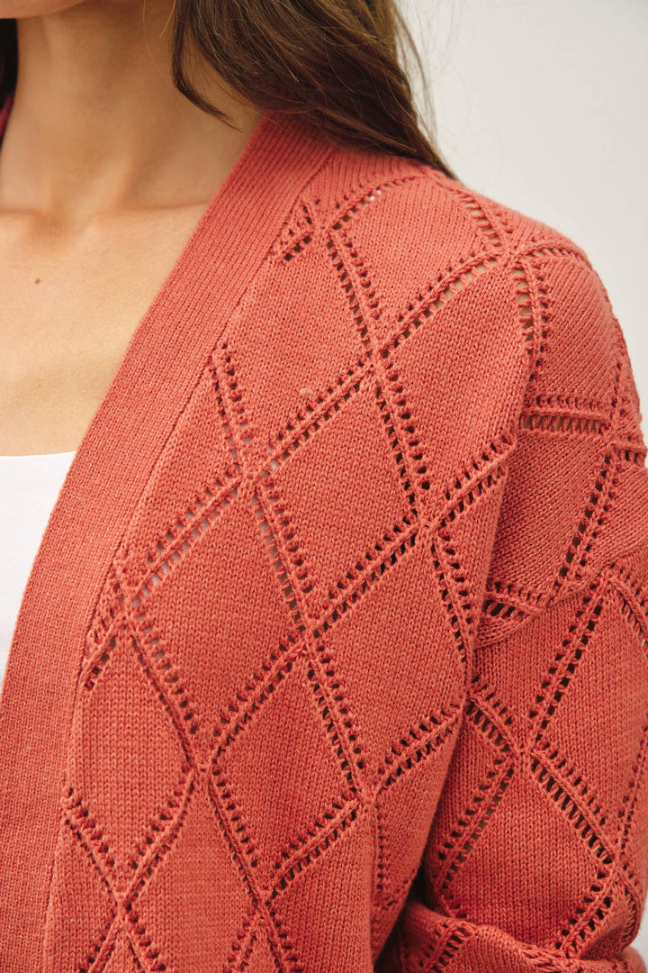 POINTELLE KNIT OPEN FRONT CARDIGAN