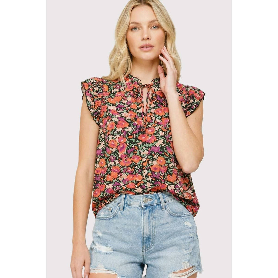 Adella Floral Keyhole Top