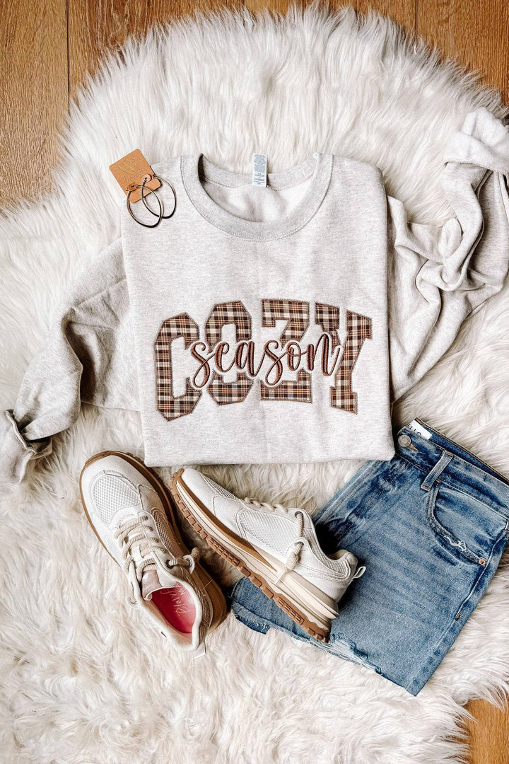 Cozy Season Plaid Embroidered Sweatshirt