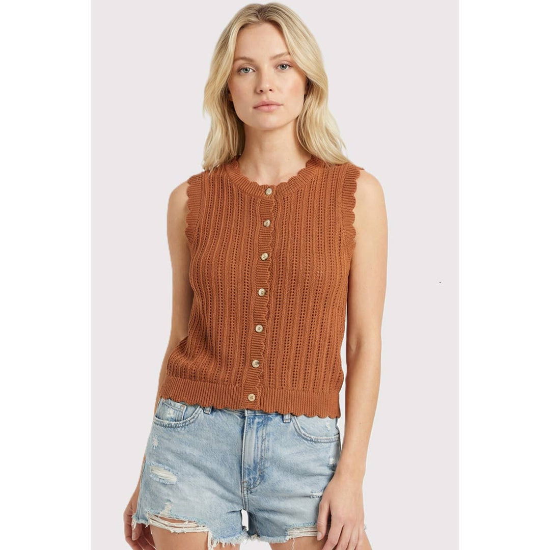 Scalloped Hem Button Down Sweater