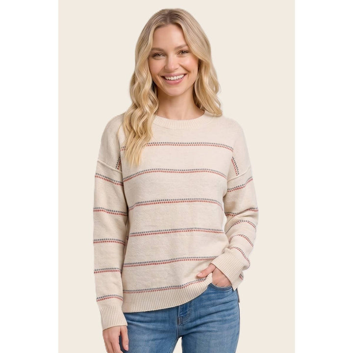 DOTTED STRIPED FUZZY SWEATER