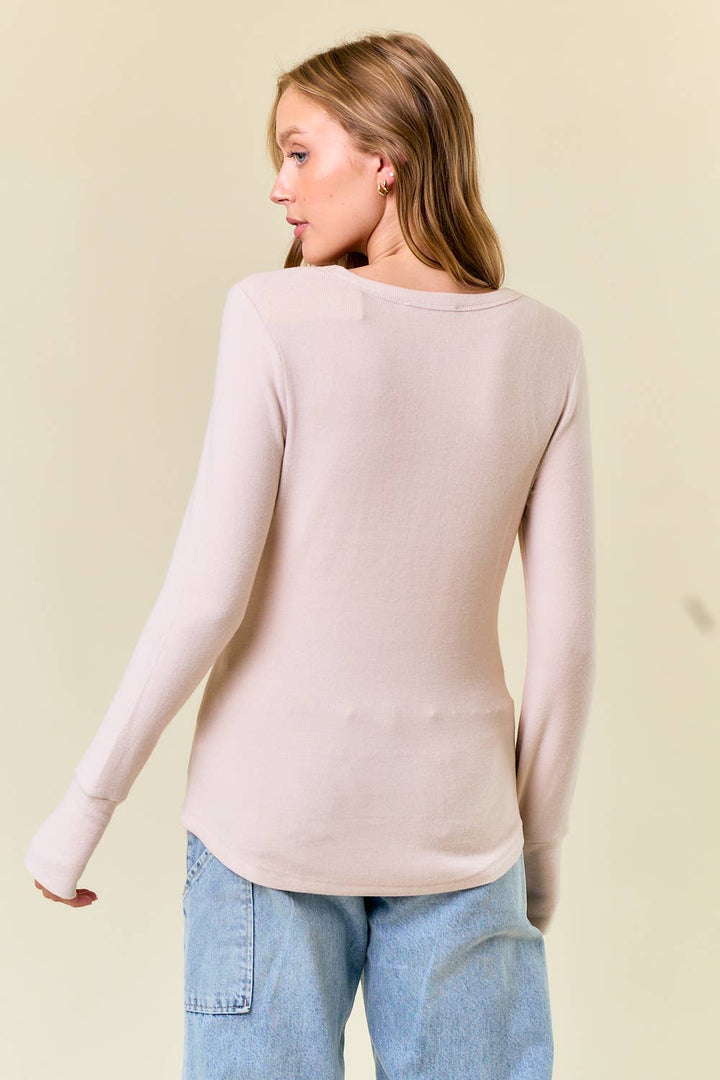 Brushed Rib Henley Top