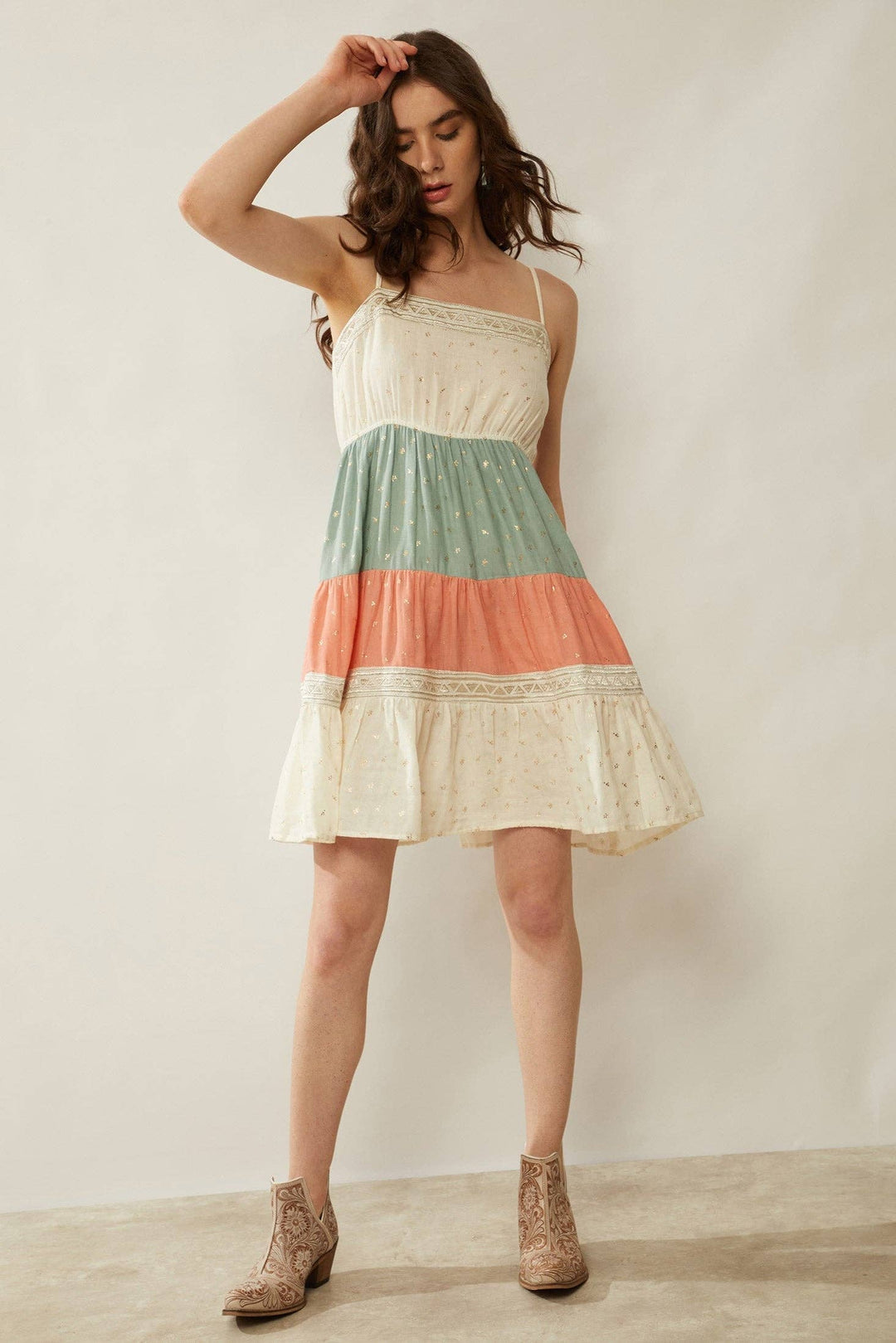 Boho Color Stripe Babydoll Dress