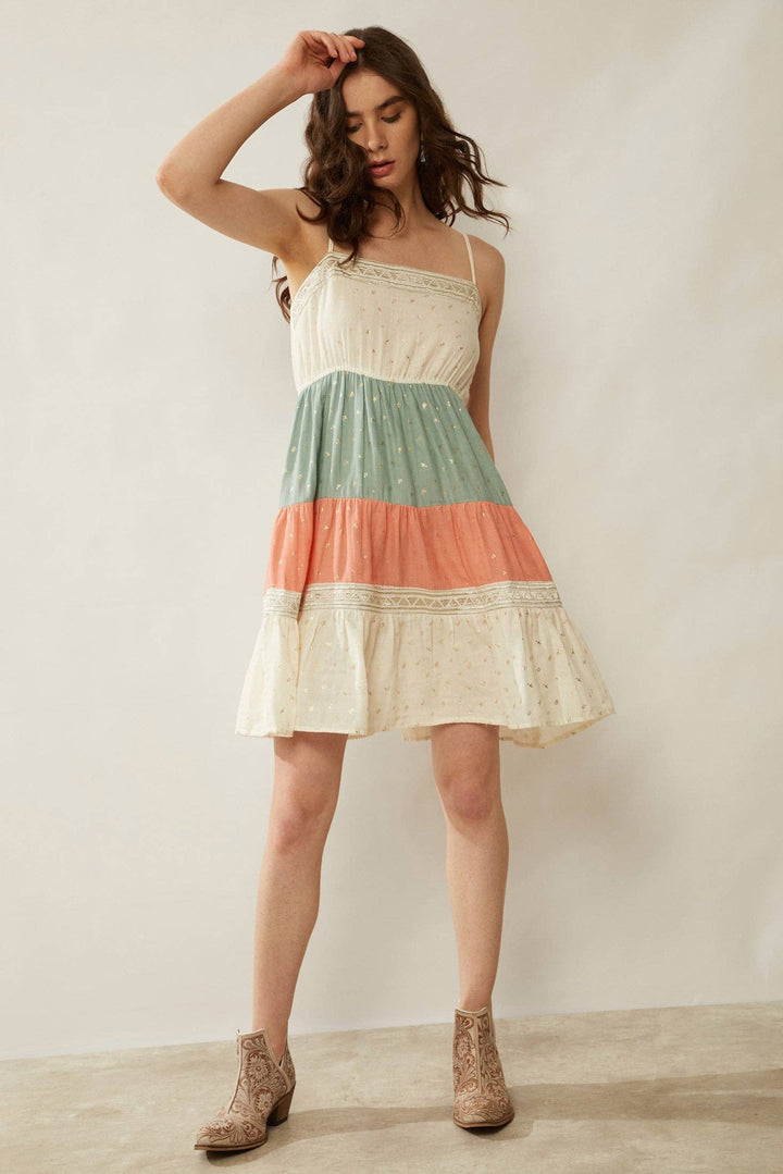 Boho Color Stripe Babydoll Dress